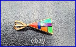 RARE Navajo Native American 14K Yellow Gold Pendant, 3mm bale Signed GG
