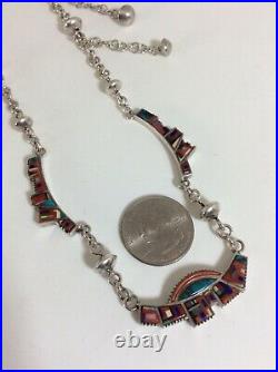 RARE Navajo Phil Loretto Necklace Sterling Silver Micro Inlay Design Signed