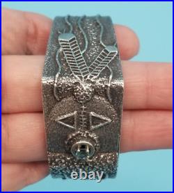 RARE Navajo TUFA CAST Sterling Silver Bracelet by RIC CHARLIE 6 1/2-7