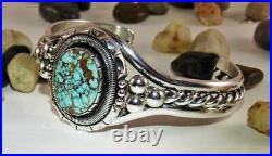 RARE Navajo WIL VANDEVER Sterling Silver #8 MineTurquoise Cuff Bracelet Signed