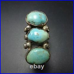 RARE OLD 1940s Vintage ZUNI Heavy Gauge Sterling Silver TURQUOISE RING size 7.5