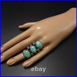 RARE OLD 1940s Vintage ZUNI Heavy Gauge Sterling Silver TURQUOISE RING size 7.5