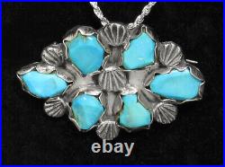 RARE OLD 40s Dan Simplicio Zuni 925 Silver Blue Gem Turquoise Brooch Pin Pendant