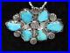 RARE-OLD-40s-Dan-Simplicio-Zuni-925-Silver-Blue-Gem-Turquoise-Brooch-Pin-Pendant-01-vg