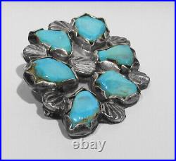 RARE OLD 40s Dan Simplicio Zuni 925 Silver Blue Gem Turquoise Brooch Pin Pendant