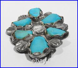 RARE OLD 40s Dan Simplicio Zuni 925 Silver Blue Gem Turquoise Brooch Pin Pendant