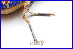 RARE, OLD NATIVE AMERICAN BEADED LEATHER FETISH American Flags AMULET Turtle ATQ