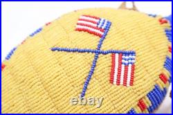 RARE, OLD NATIVE AMERICAN BEADED LEATHER FETISH American Flags AMULET Turtle ATQ