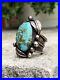 RARE-OLD-Pawn-30s-40s-Vintage-Heavy-Gauge-Sterling-Silver-TURQUOISE-RING-size-8-01-inem