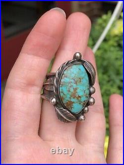 RARE OLD Pawn 30s 40s Vintage Heavy Gauge Sterling Silver TURQUOISE RING size 8