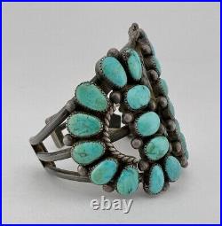 RARE ONDELACY ZUNI SILVER NATURAL LONE MOUNTIAN TURQUOISE CLUSTER BRACELET 85.5g