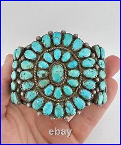 RARE ONDELACY ZUNI SILVER NATURAL LONE MOUNTIAN TURQUOISE CLUSTER BRACELET 85.5g