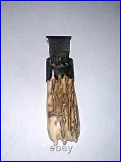 RARE ONE OF KIND antler & sterling pendent native signed M B 4 INCHES LONG HJ48