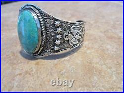 RARE Old 1940's Navajo Sterling Silver Premium Turquoise THUNDERBIRD Bracelet