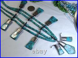 RARE Old KEWA Pueblo Carved KINGMAN TURQUOISE STERLING Silver 24 Squash Blossom