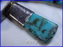 RARE Old KEWA Pueblo Carved KINGMAN TURQUOISE STERLING Silver 24 Squash Blossom