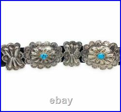 RARE Old Pawn Benson Yazzie Navajo Sterling Silver & Turquoise Concho Belt