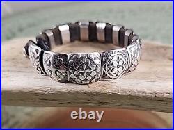 RARE Original Michael Montano Hand Stamped Sterling Leather Concho Bracelet
