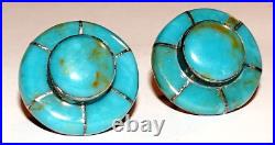 RARE PAIR of ANTIQUE Native American ZUNI Sterling Silver TURQUOISE EARRINGS