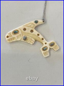 RARE! PATTY FAWN Carved Killer Whale Pendant Necklace