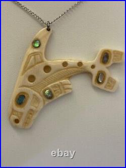 RARE! PATTY FAWN Carved Killer Whale Pendant Necklace