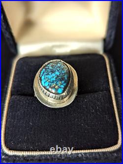 RARE Paiute Michael Rogers Sterling Silver Gem Grade Spiderweb Turquoise Ring