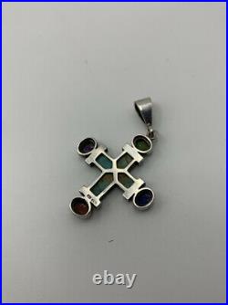 RARE Pawn Native American Sterling Silver Turquoise Coral Sugilite Lapis Cross