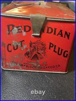 RARE Red Indian Plug American Tobacco Tin Advertising Native American Sign