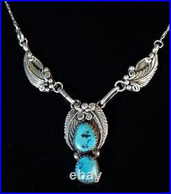 RARE Richard Begay RB Sterling 925 Silver Turquoise& Feather Baby 12 Necklace