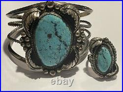 RARE SET Vintage Navajo Sterling Silver & Turquoise Cuff Bracelet And Ring