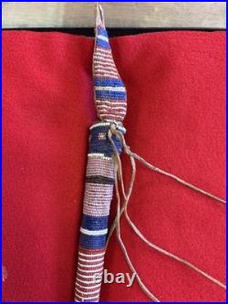RARE! SIOUX INDIAN QUILLED & BEADED AWL In Case with Bone Needle