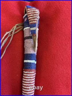 RARE! SIOUX INDIAN QUILLED & BEADED AWL In Case with Bone Needle