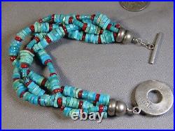 RARE SLEEPING BEAUTY TURQUOISE Coral STERLING Silver 8Toggle BRACELET snd