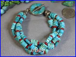 RARE SLEEPING BEAUTY TURQUOISE Coral STERLING Silver 8Toggle BRACELET snd