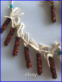 RARE SPIRIT CORN Native American Necklace & earring Beadwork on Buckskin Navajo