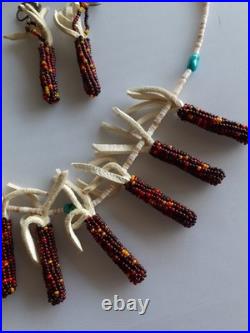 RARE SPIRIT CORN Native American Necklace & earring Beadwork on Buckskin Navajo