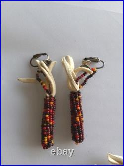 RARE SPIRIT CORN Native American Necklace & earring Beadwork on Buckskin Navajo