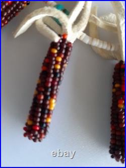 RARE SPIRIT CORN Native American Necklace & earring Beadwork on Buckskin Navajo