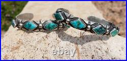RARE Set Of 2 Vintage NAVAJO Turquoise Silver Uniquely Shaped Row Bracelets