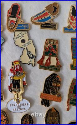 RARE Set Of 50 Lions Club Enamel Pins Native American Moccasins, Masks, Transpor