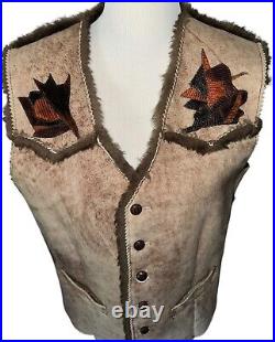 RARE Shearling Hand Crafted Vest Native American Southwest Fur Lining Leather