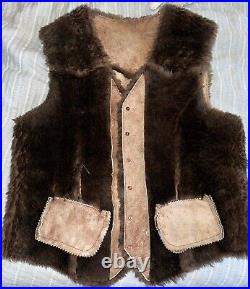 RARE Shearling Hand Crafted Vest Native American Southwest Fur Lining Leather