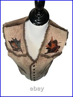 RARE Shearling Hand Crafted Vest Native American Southwest Fur Lining Leather