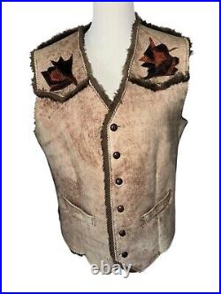 RARE Shearling Hand Crafted Vest Native American Southwest Fur Lining Leather