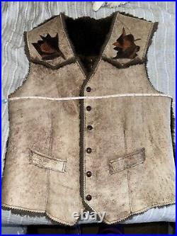 RARE Shearling Hand Crafted Vest Native American Southwest Fur Lining Leather