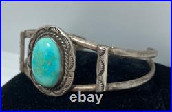 RARE Signed Herbert Ping Navajo Native American Sterling Turquoise Cuff Bracelet