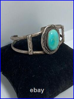 RARE Signed Herbert Ping Navajo Native American Sterling Turquoise Cuff Bracelet