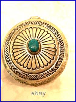 RARE Sterling Silver Turquoise 29.1g Navajo Pill Box Native American Jewelry