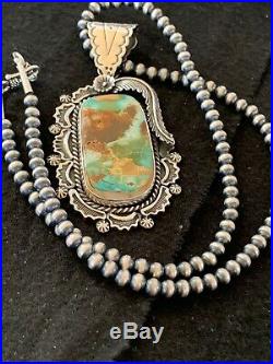 RARE Stunning Navajo Sterling Silver ROYSTON TURQUOISE Necklace PENDANT 4128