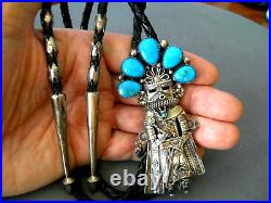 RARE THOMAS BYRD Native American Turquoise Sterling Silver Kachina Bolo Tie 4